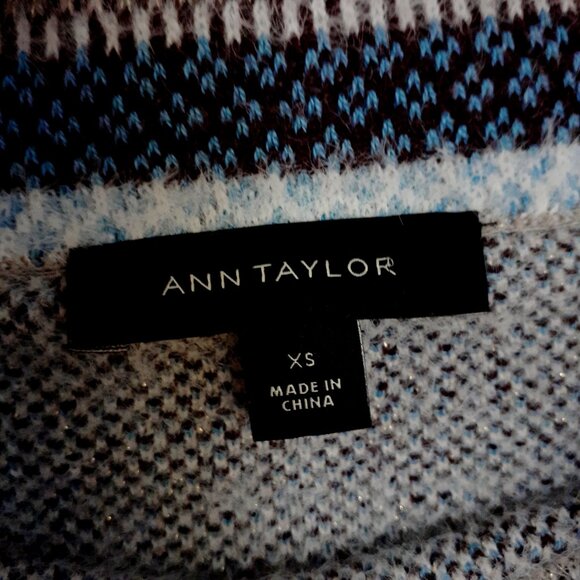 Ann Taylor Sparkle Fair Isle Funnel Neck Sweater Blue Size XS - Picture 3 of 12